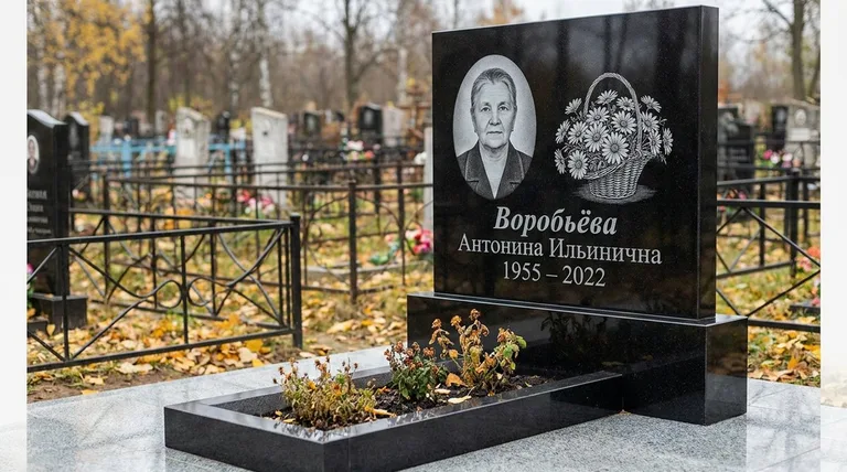 Памятник с гравировкой ромашек — выполненная работа «Воробьёва» в Белгороде