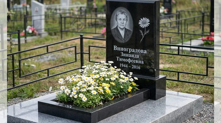 Памятник с гравировкой ромашек — выполненная работа «Виноградова» в Белгороде