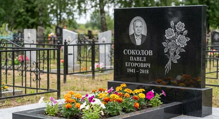 Памятник с гравировкой роз — выполненная работа «Соколов» в Белгороде