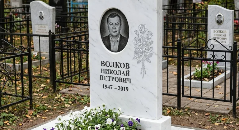 Памятник с гравировкой роз — выполненная работа «Волков» в Белгороде