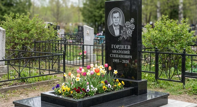 Памятник с гравировкой роз — выполненная работа «Гордеев» в Белгороде