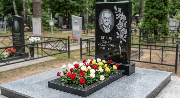 Памятник с гравировкой роз — выполненная работа «Белов» в Белгороде