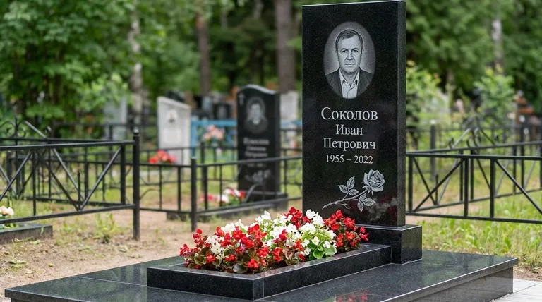 Памятник с гравировкой роз — выполненная работа «Соколов» в Белгороде