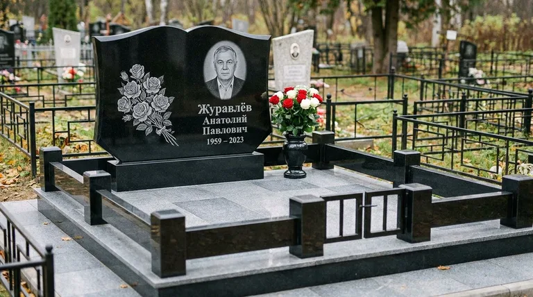 Памятник с гравировкой роз — выполненная работа «Журавлёв» в Белгороде