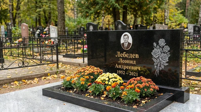 Памятник с гравировкой роз — выполненная работа «Лебедев» в Белгороде