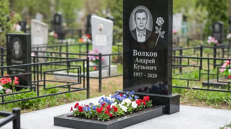 Памятник с гравировкой роз — выполненная работа «Волков» в Белгороде