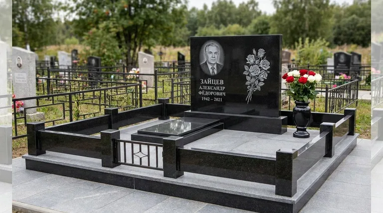 Памятник с гравировкой роз — выполненная работа «Зайцев» в Белгороде