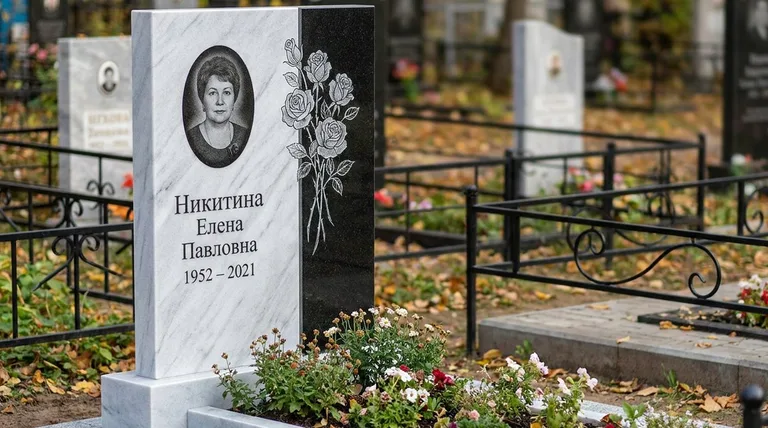 Памятник с гравировкой роз — выполненная работа «Никитина» в Белгороде
