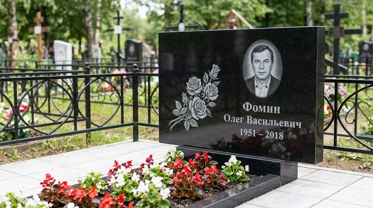 Памятник с гравировкой роз — выполненная работа «Фомин» в Белгороде