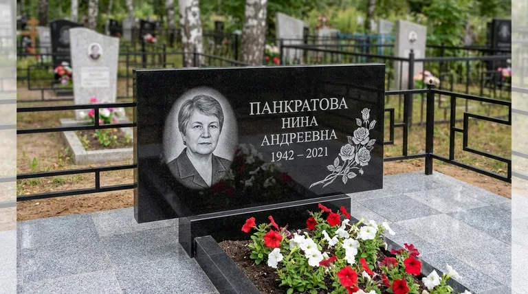 Памятник с гравировкой роз — выполненная работа «Панкратова» в Белгороде