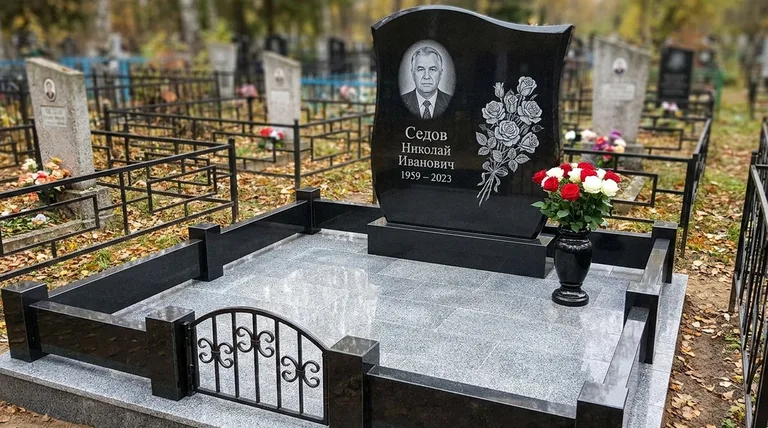 Памятник с гравировкой роз — выполненная работа «Седов» в Белгороде