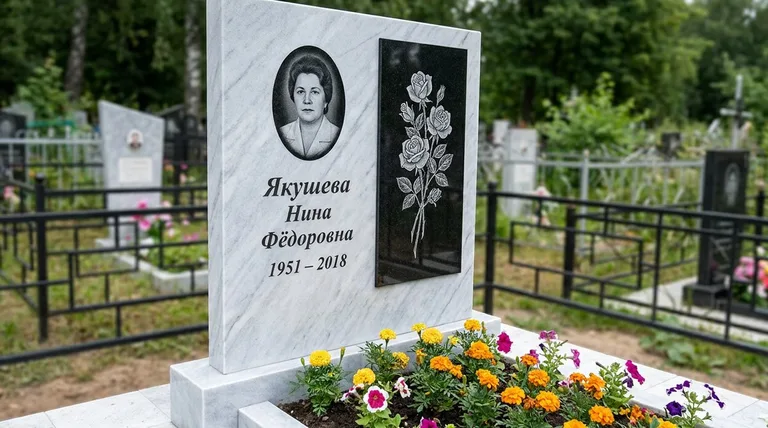 Памятник с гравировкой роз — выполненная работа «Якушева» в Белгороде