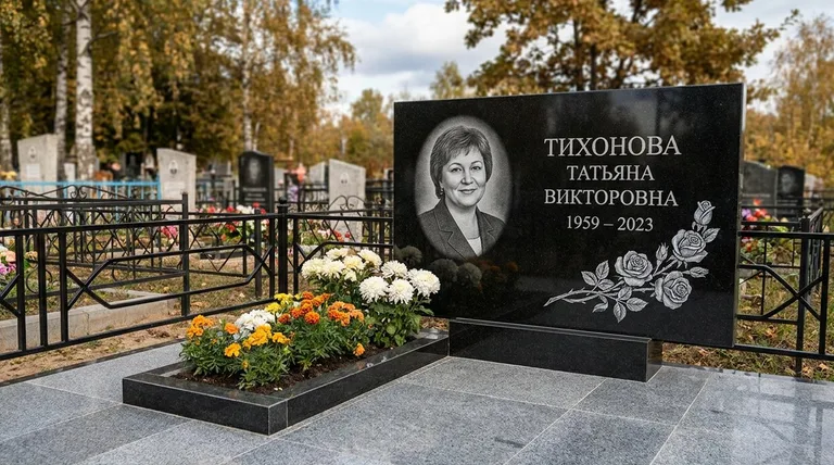 Памятник с гравировкой роз — выполненная работа «Тихонова» в Белгороде