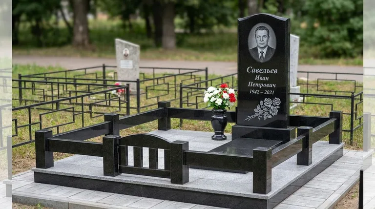 Памятник с гравировкой роз — выполненная работа «Савельев» в Белгороде