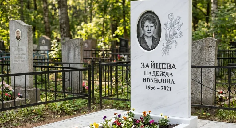 Памятник с гравировкой тюльпанов — выполненная работа «Зайцева» в Белгороде