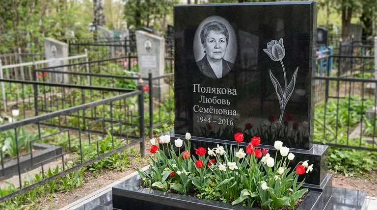 Памятник с гравировкой тюльпанов — выполненная работа «Полякова» в Белгороде