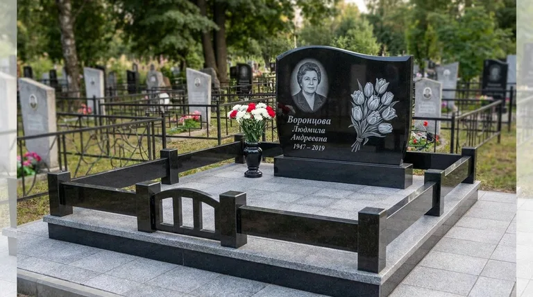 Памятник с гравировкой тюльпанов — выполненная работа «Воронцова» в Белгороде