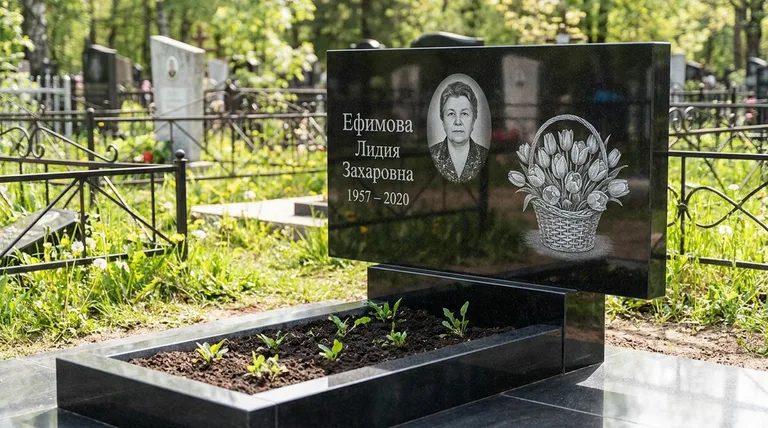 Памятник с гравировкой тюльпанов — выполненная работа «Ефимова» в Белгороде