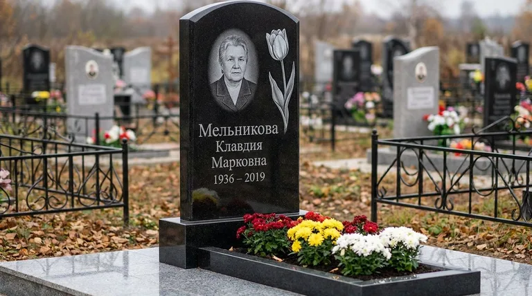 Памятник с гравировкой тюльпанов — выполненная работа «Мельникова» в Белгороде