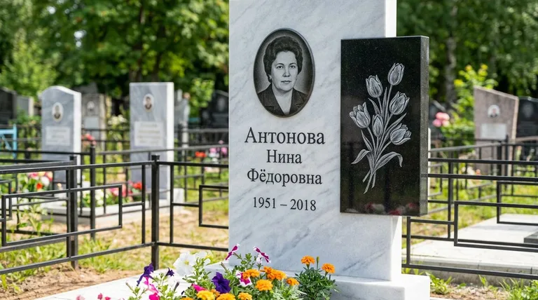 Памятник с гравировкой тюльпанов — выполненная работа «Антонова» в Белгороде