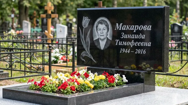 Памятник с гравировкой тюльпанов — выполненная работа «Макарова» в Белгороде