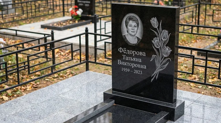 Памятник с гравировкой тюльпанов — выполненная работа «Фёдорова» в Белгороде