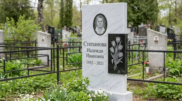 Памятник с гравировкой тюльпанов — выполненная работа «Степанова» в Белгороде