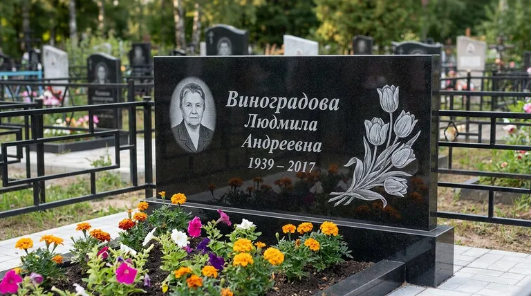 Памятник с гравировкой тюльпанов — выполненная работа «Виноградова» в Белгороде
