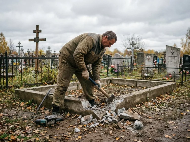 Демонтаж цветника на могиле в Белгороде