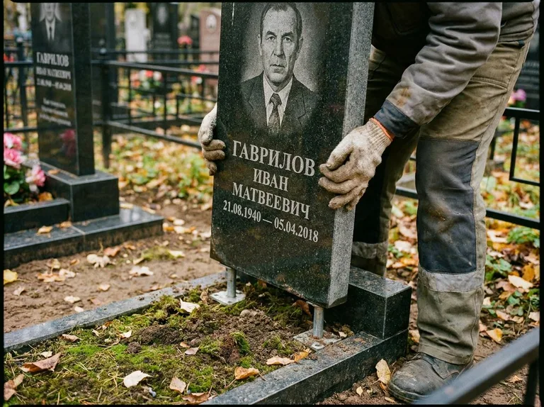 Демонтаж гранитного памятника (стелы) с могилы в Белгороде