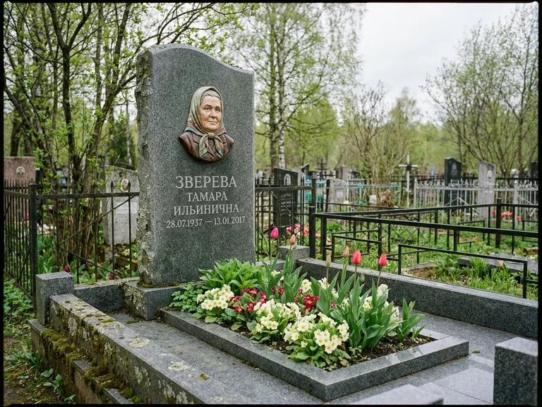 Керамический портрет на летнем кладбище в Белгороде