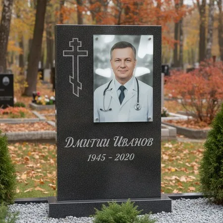 Портрет на стекле 180×240 мм на чёрной стеле в Белгороде