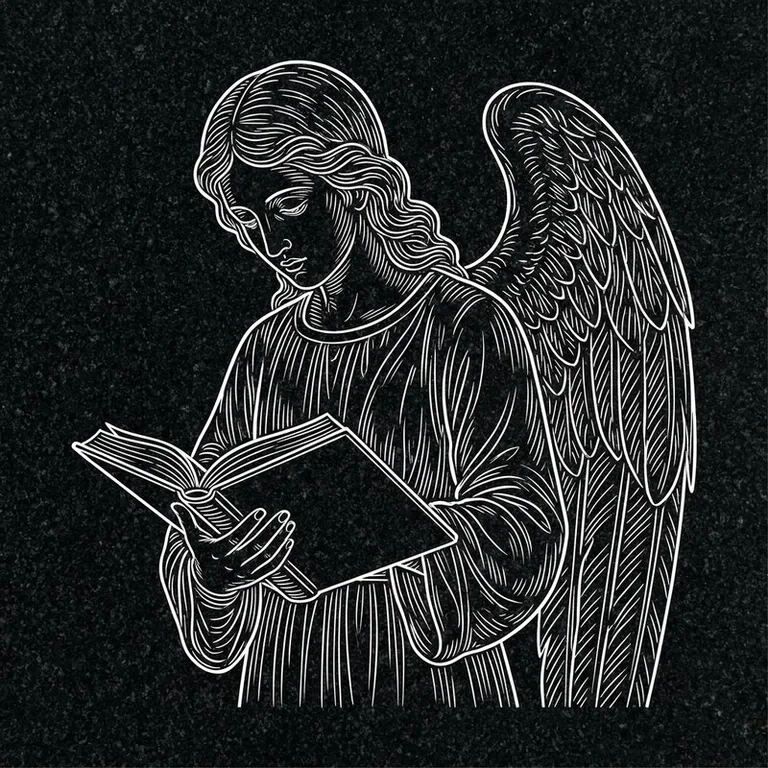 Эскиз гравировки ангела на памятник — ангел с раскрытой книгой в Белгороде