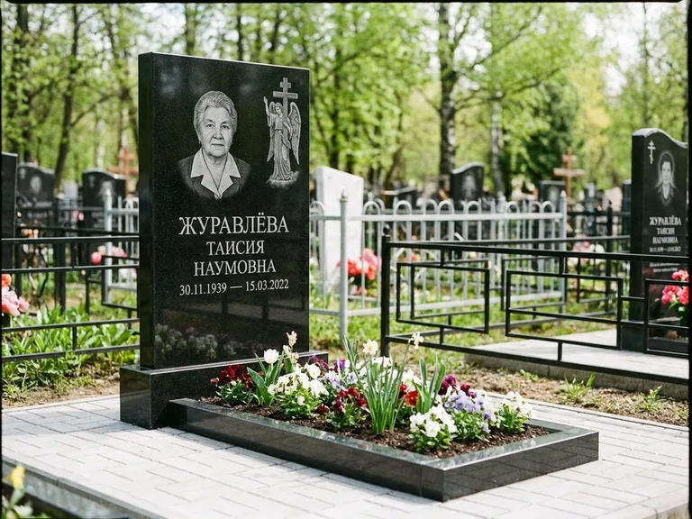 Памятник с гравировкой ангела — гравировка ангела с голубем по диагонали стелы, работа «Журавлёва» в Белгороде