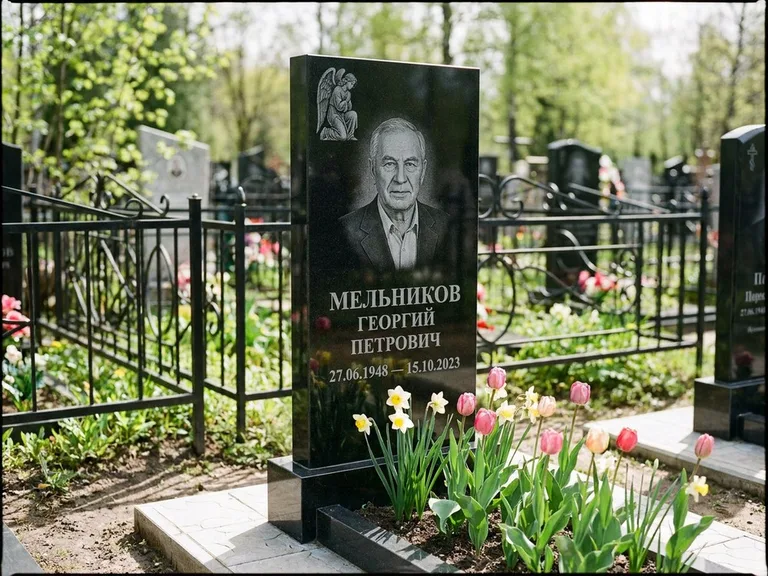Памятник с гравировкой ангела — гравировка ангела с голубем по диагонали стелы, работа «Доронин» в Белгороде
