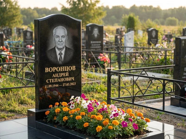 Гравировка фото на памятнике в Белгороде — готовый гравированный портрет на чёрном граните