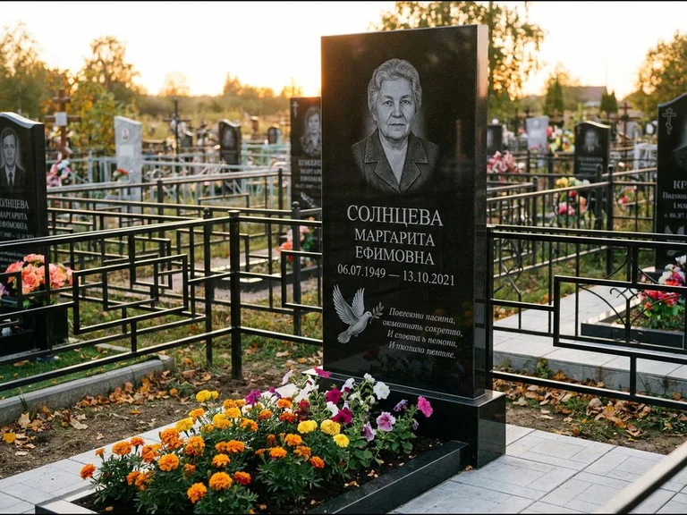 Памятник с гравировкой голубей — гравировка голубя с оливковой ветвью рядом с эпитафией, работа «Солнцева» в Белгороде