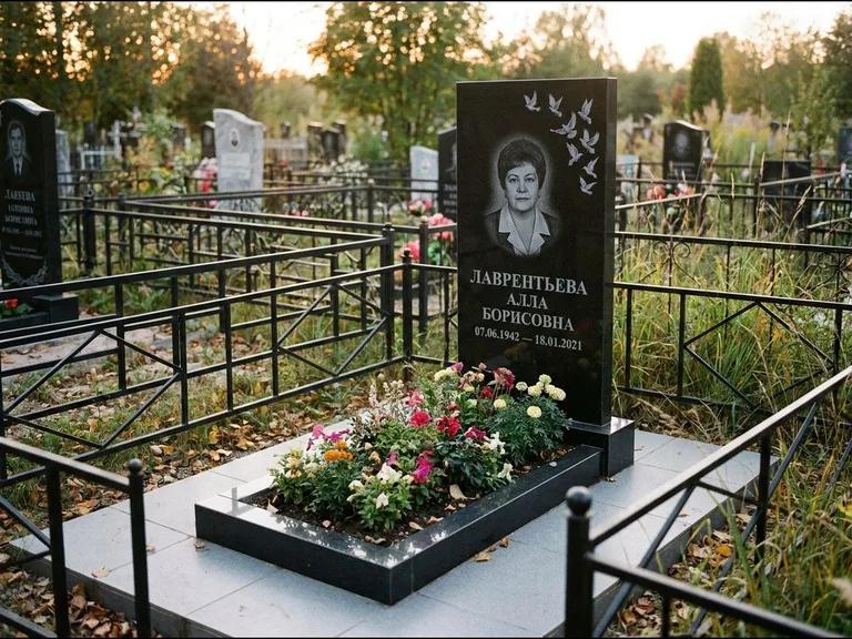 Памятник с гравировкой голубей — гравировка стаи голубей, взлетающей от угла стелы, работа «Лаврентьева» в Белгороде