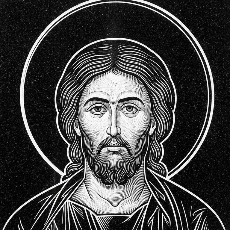 Эскиз иконы: Архангел Михаил — воинам и мужчинам, гравировка на памятник в Белгороде