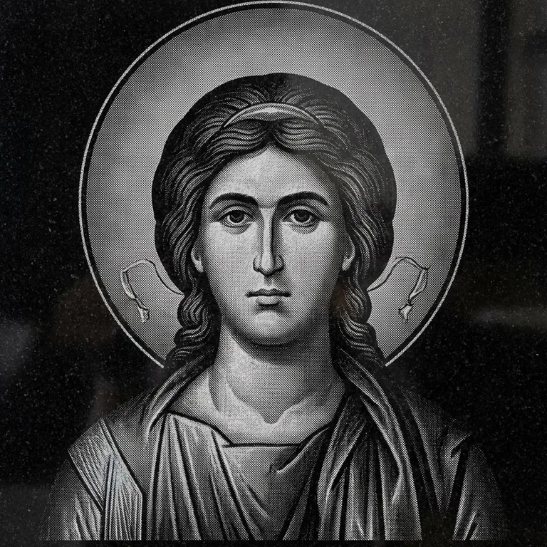 Эскиз иконы: Архангел Михаил (полутон) — образ архангела в полутонах, гравировка на памятник в Белгороде