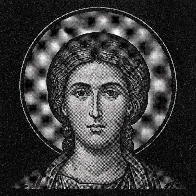 Эскиз иконы: Георгий Победоносец (полутон) — воинский образ, гравировка на памятник в Белгороде