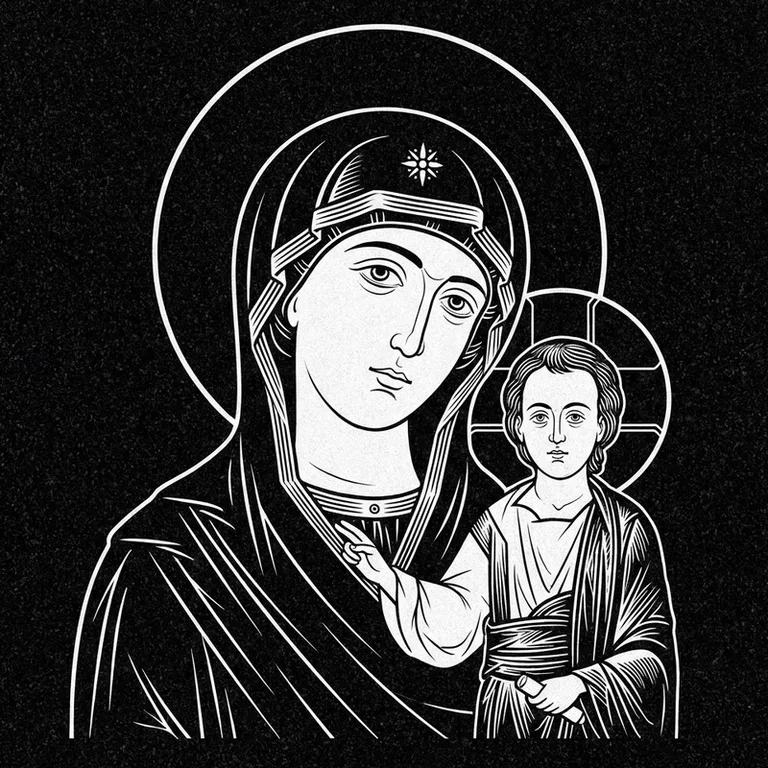 Эскиз иконы: «Утоли моя печали» — облегчение скорби, гравировка на памятник в Белгороде
