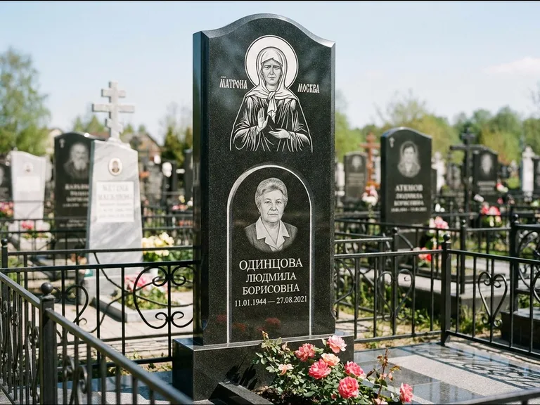 Памятник с гравировкой иконы — Владимирская икона Божией Матери с Младенцем, работа «Зотов» в Белгороде