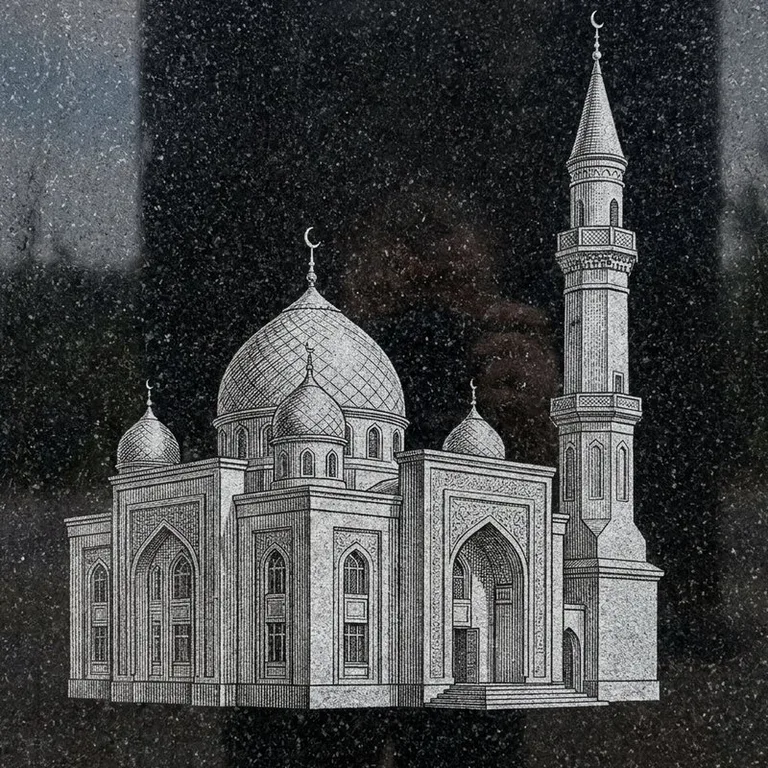 Эскиз: Мечеть Булгара — белокаменная, высокий минарет в Белгороде