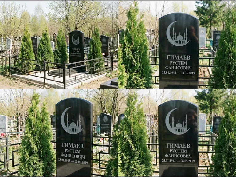 Памятник с гравировкой полумесяца — гравировка полумесяца над силуэтом мечети, работа «Гимаев» в Белгороде