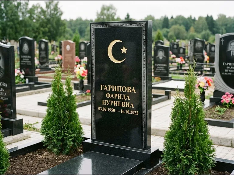 Памятник с гравировкой полумесяца — гравировка полумесяца, работа «Гарипова» в Белгороде