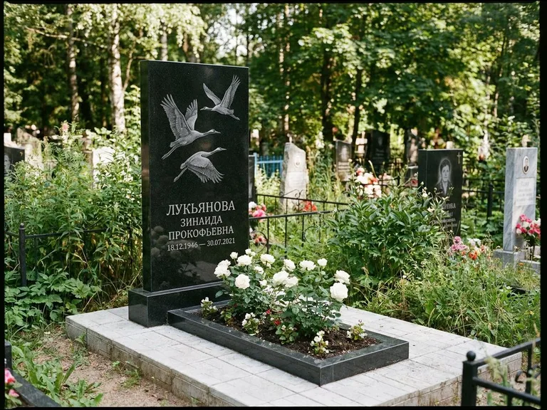 Памятник с гравировкой журавлей — гравировка журавлей, работа «Лукьянова» в Белгороде