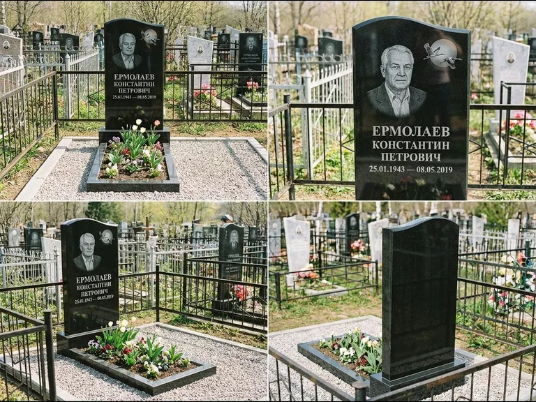 Памятник с гравировкой журавлей — гравировка клина журавлей на фоне солнечного диска, работа «Ермолаев» в Белгороде