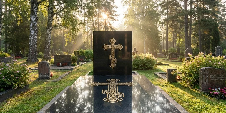Гравировка креста на памятнике в Белгороде — православный восьмиконечный крест на граните