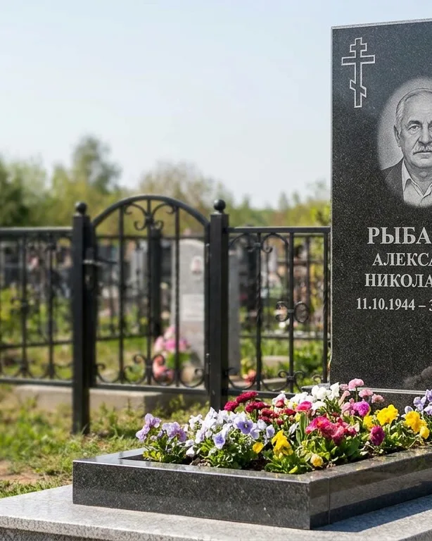 Двойной памятник под ключ с ярким цветником в Белгороде